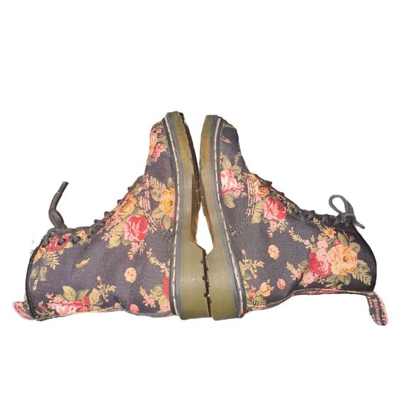Dr Martens Lace Up Boot Women's 6 Black Pink Canvas Victorian Floral Doc 8 Eye - Picture 5 of 6